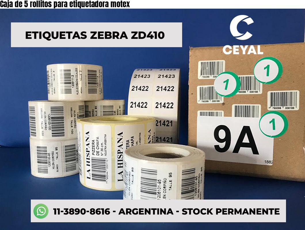 Caja de 5 rollitos para etiquetadora motex