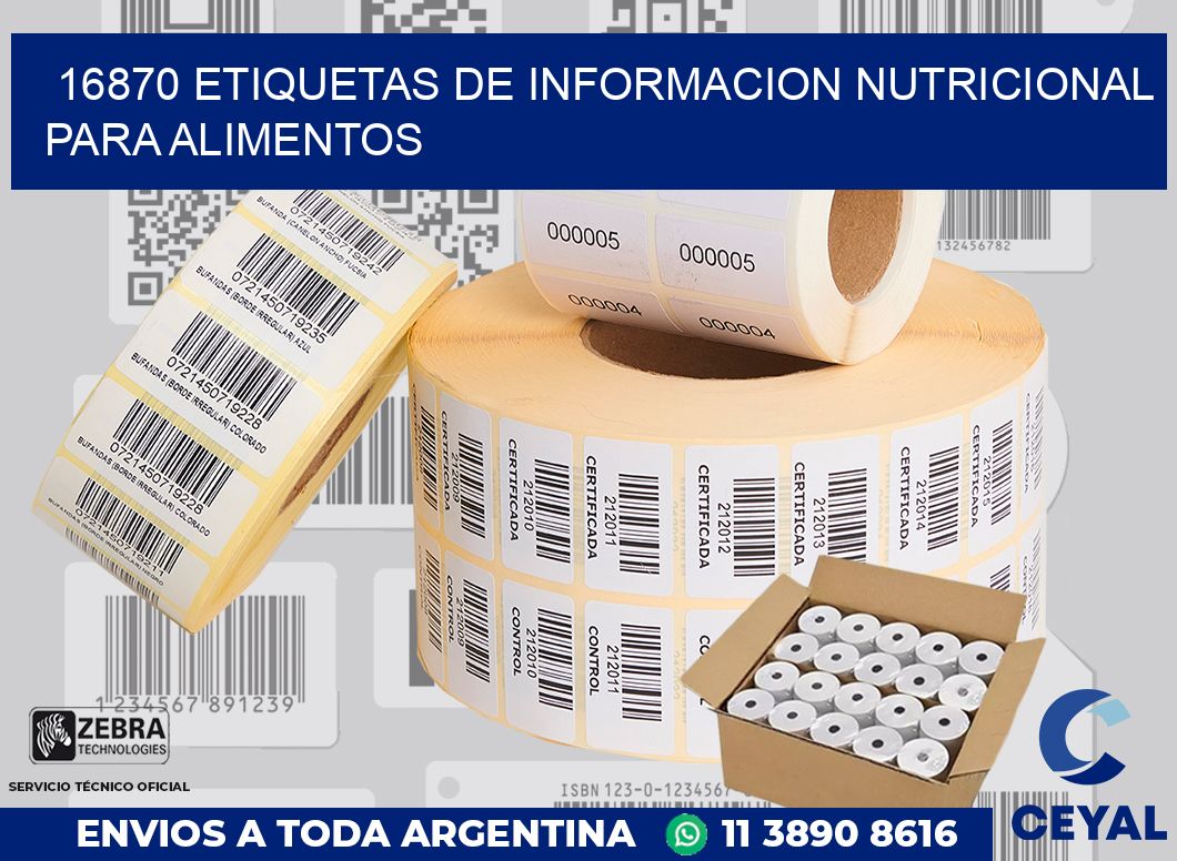 16870 ETIQUETAS DE INFORMACION NUTRICIONAL PARA ALIMENTOS