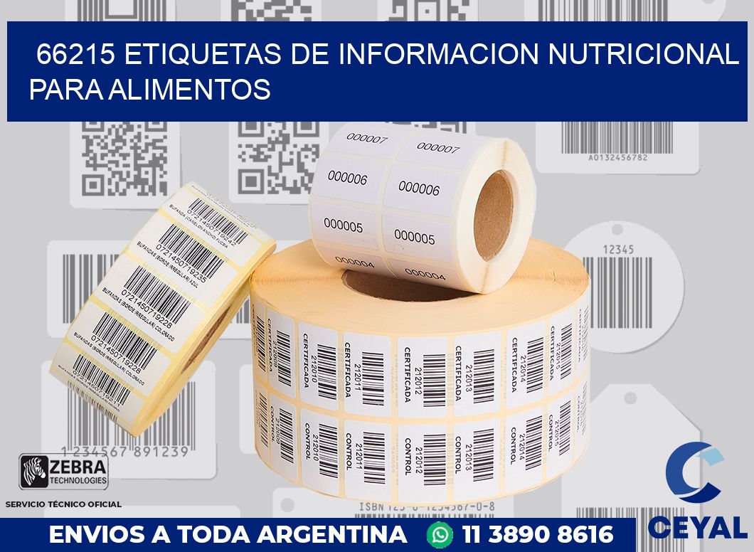 66215 ETIQUETAS DE INFORMACION NUTRICIONAL PARA ALIMENTOS