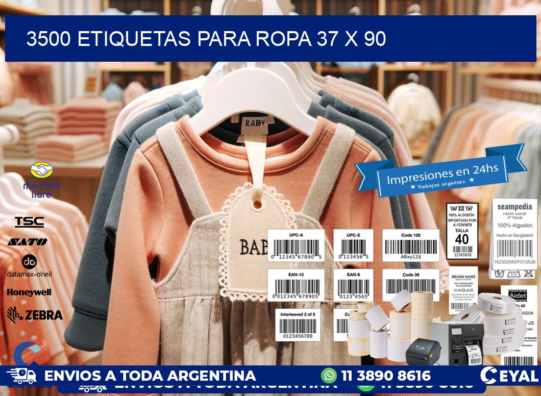 3500 ETIQUETAS PARA ROPA 37 x 90