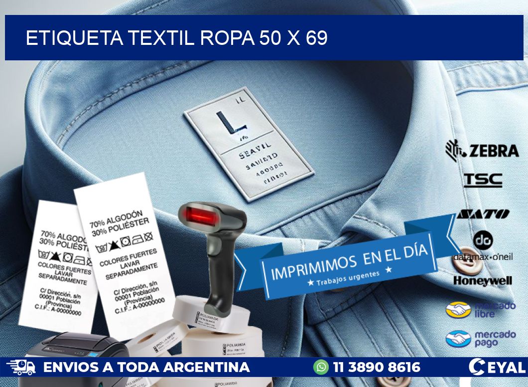 ETIQUETA TEXTIL ROPA 50 x 69