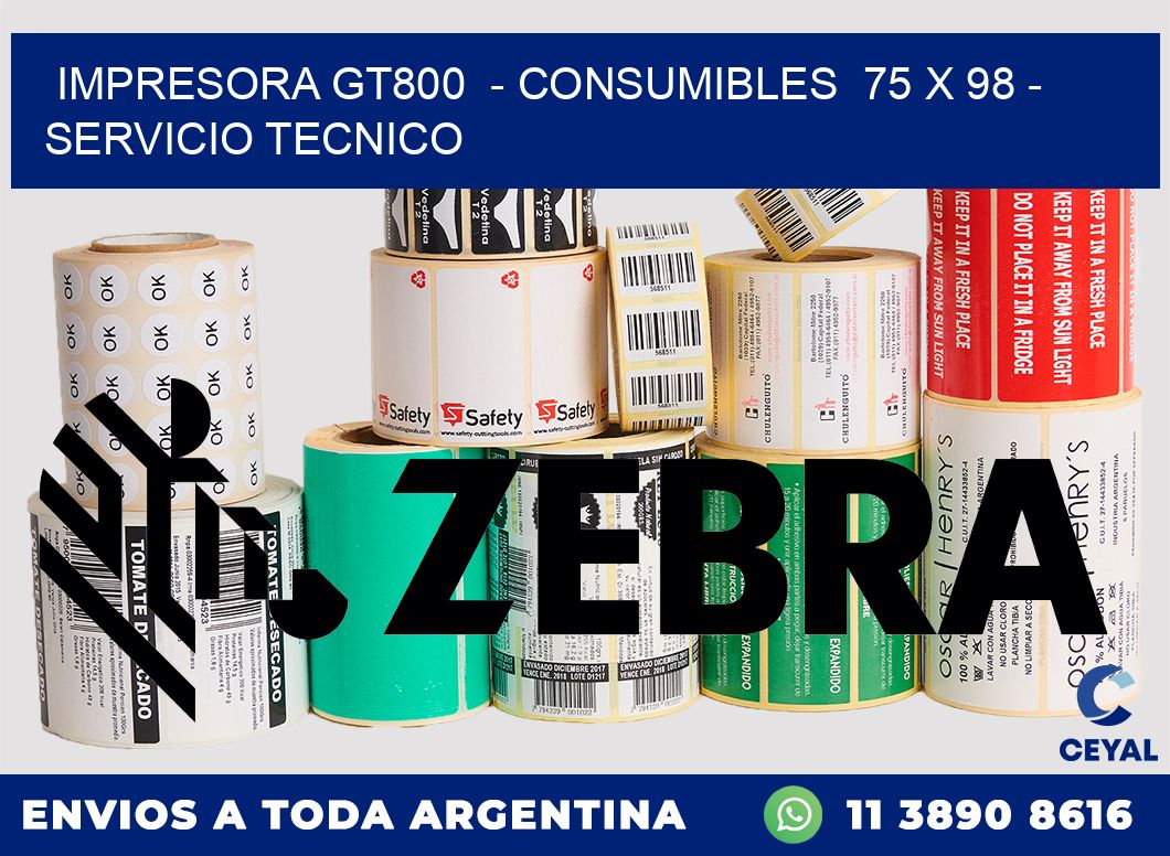 IMPRESORA GT800  - CONSUMIBLES  75 x 98 - SERVICIO TECNICO