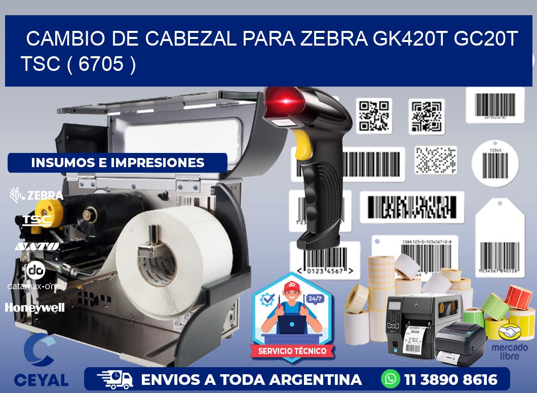 CAMBIO DE CABEZAL PARA ZEBRA GK420T GC20T TSC ( 6705 )