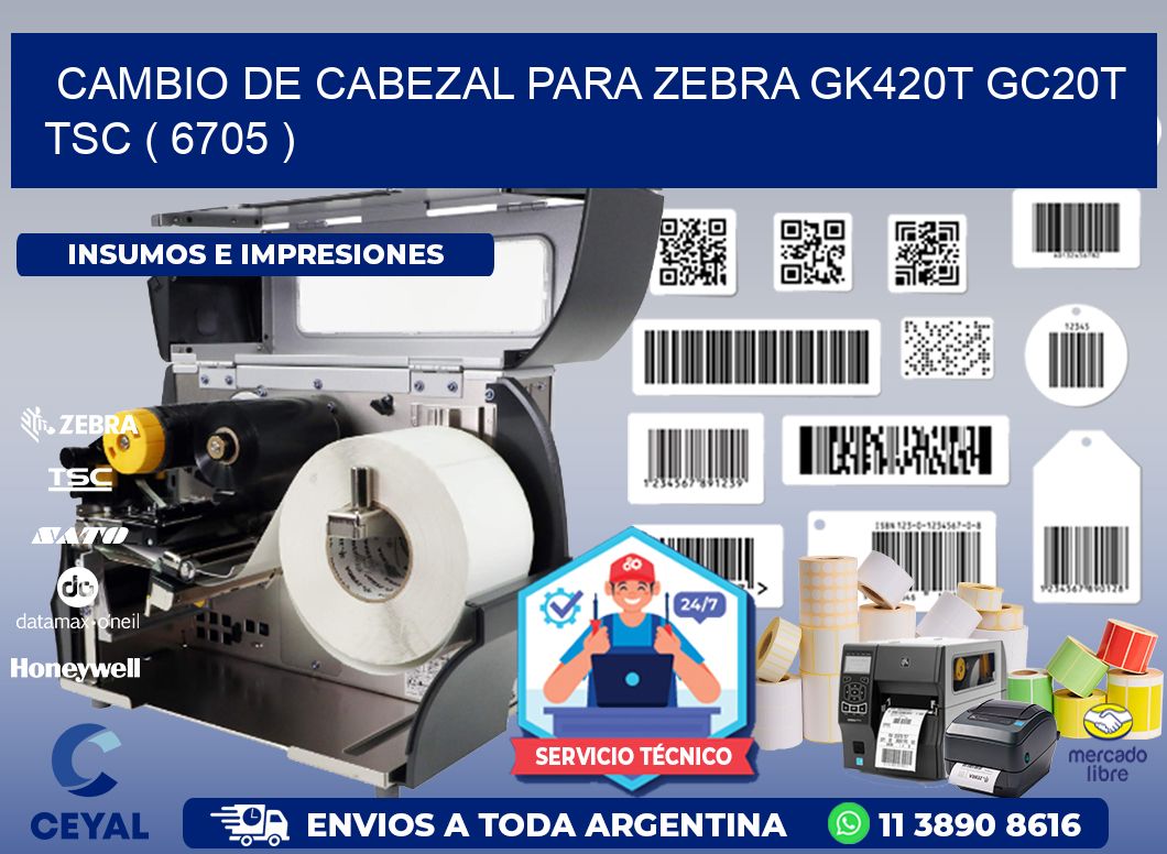 CAMBIO DE CABEZAL PARA ZEBRA GK420T GC20T TSC ( 6705 )