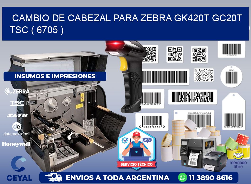 CAMBIO DE CABEZAL PARA ZEBRA GK420T GC20T TSC ( 6705 )