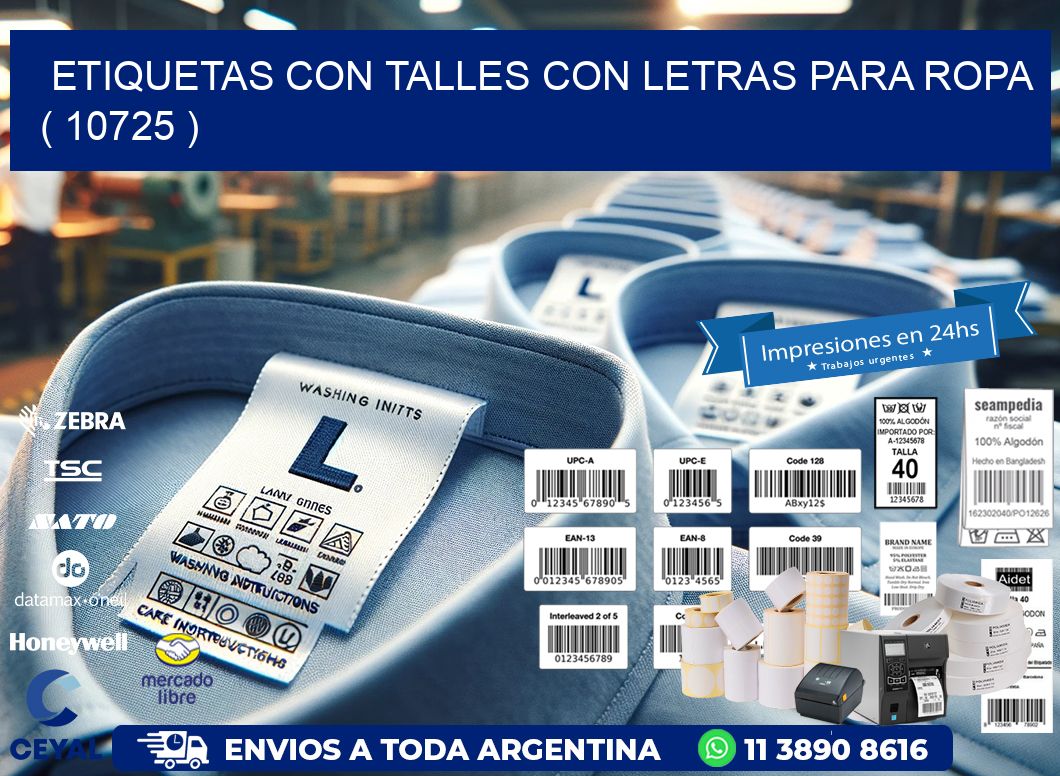 ETIQUETAS CON TALLES CON LETRAS PARA ROPA   ( 10725 )