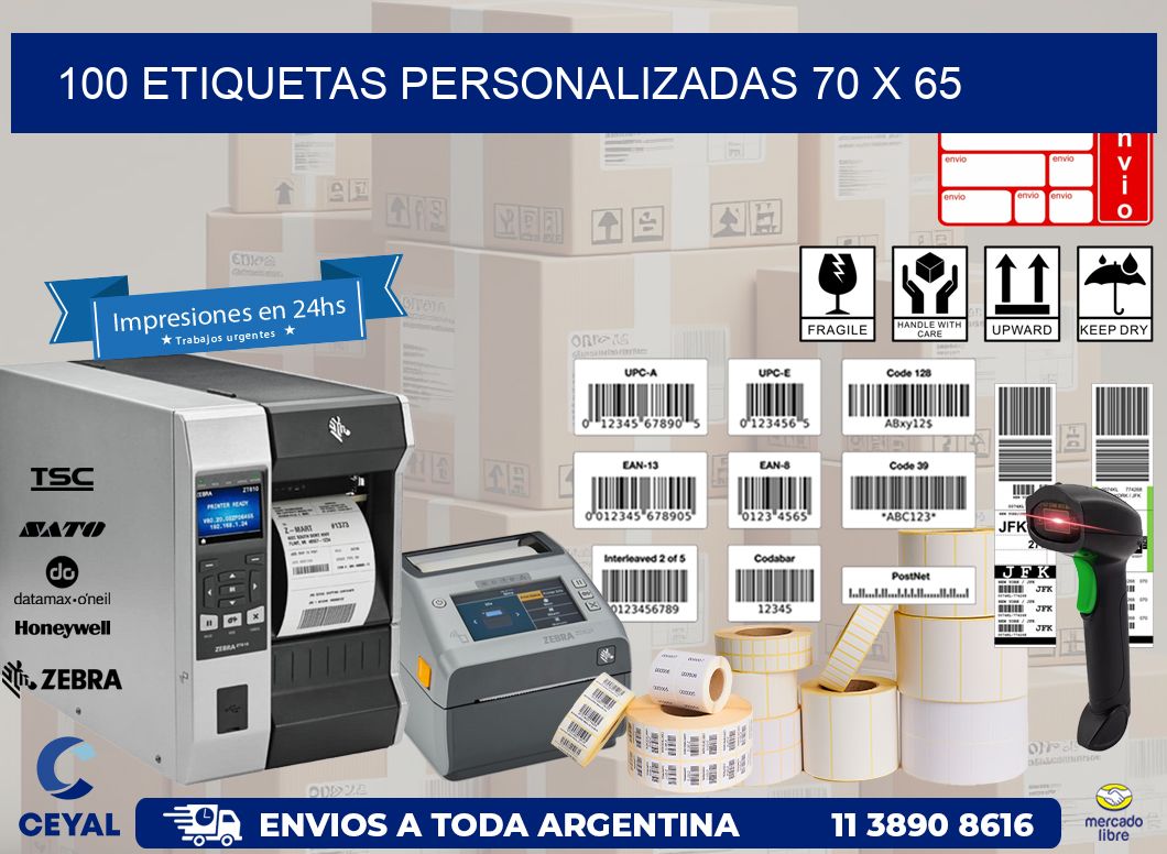 100 ETIQUETAS PERSONALIZADAS 70 x 65