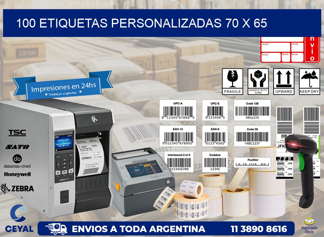 100 ETIQUETAS PERSONALIZADAS 70 x 65