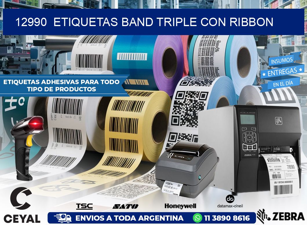 12990  ETIQUETAS BAND TRIPLE CON RIBBON