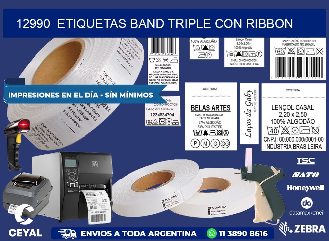 12990  ETIQUETAS BAND TRIPLE CON RIBBON