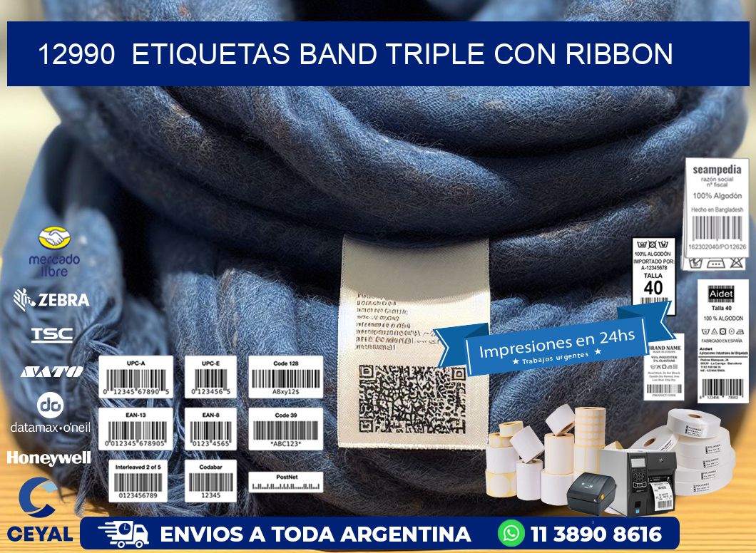 12990  ETIQUETAS BAND TRIPLE CON RIBBON