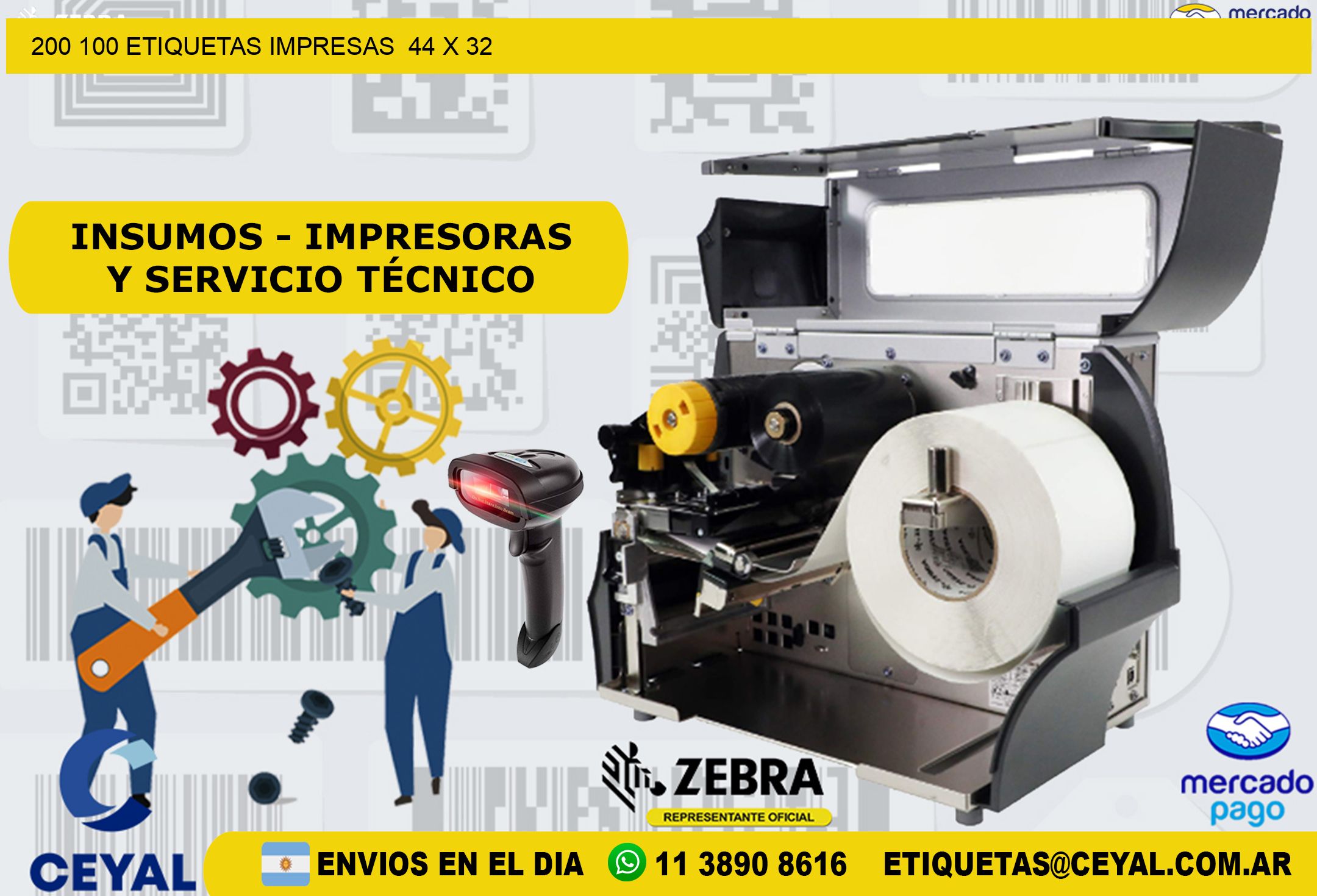 200 100 ETIQUETAS IMPRESAS  44 x 32