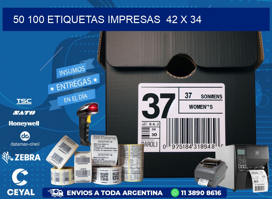 50 100 ETIQUETAS IMPRESAS  42 x 34