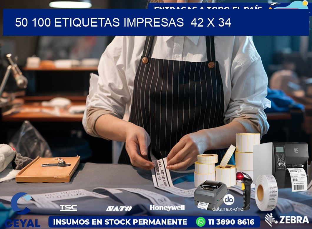 50 100 ETIQUETAS IMPRESAS  42 x 34