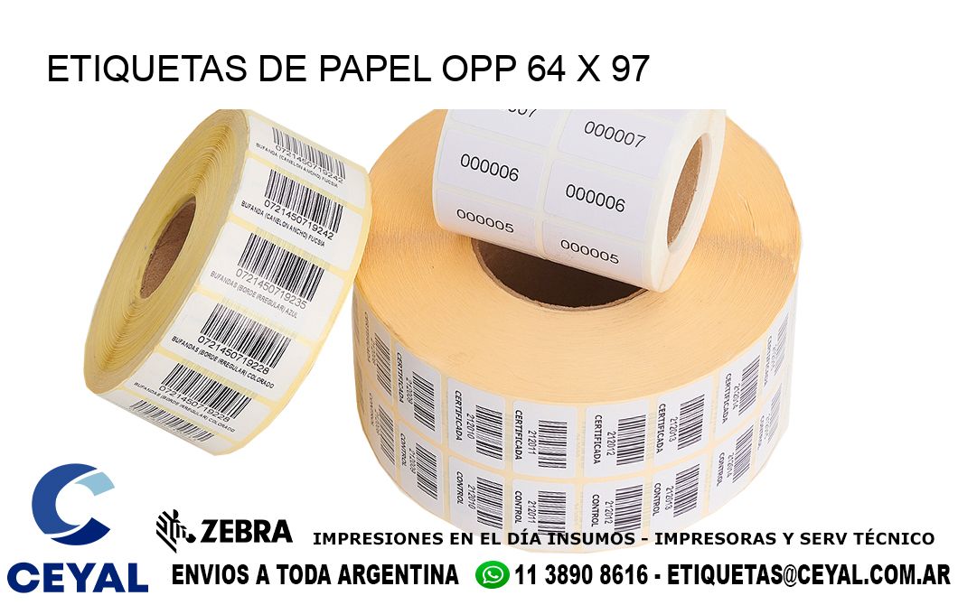 ETIQUETAS DE PAPEL OPP 64 x 97