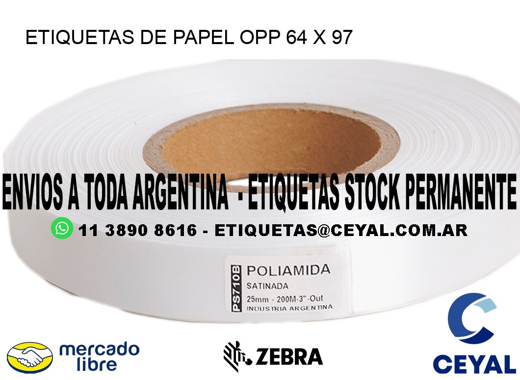 ETIQUETAS DE PAPEL OPP 64 x 97