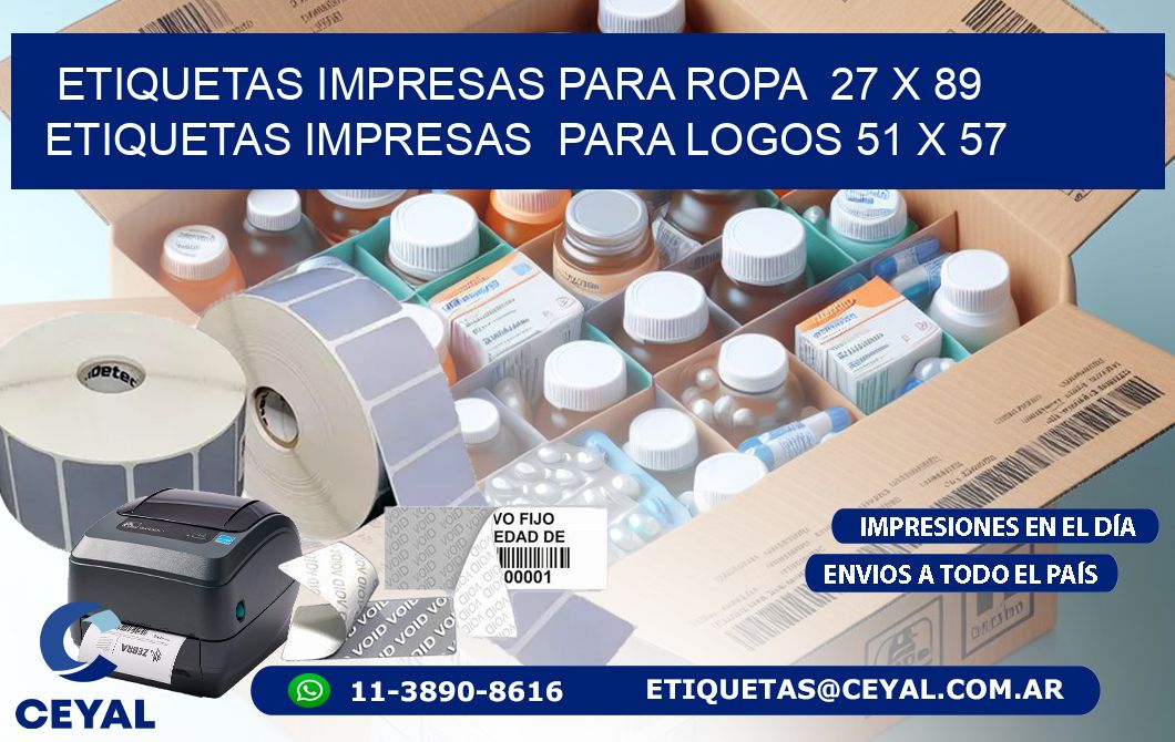 ETIQUETAS IMPRESAS PARA ROPA  27 x 89 ETIQUETAS IMPRESAS  PARA LOGOS 51 x 57