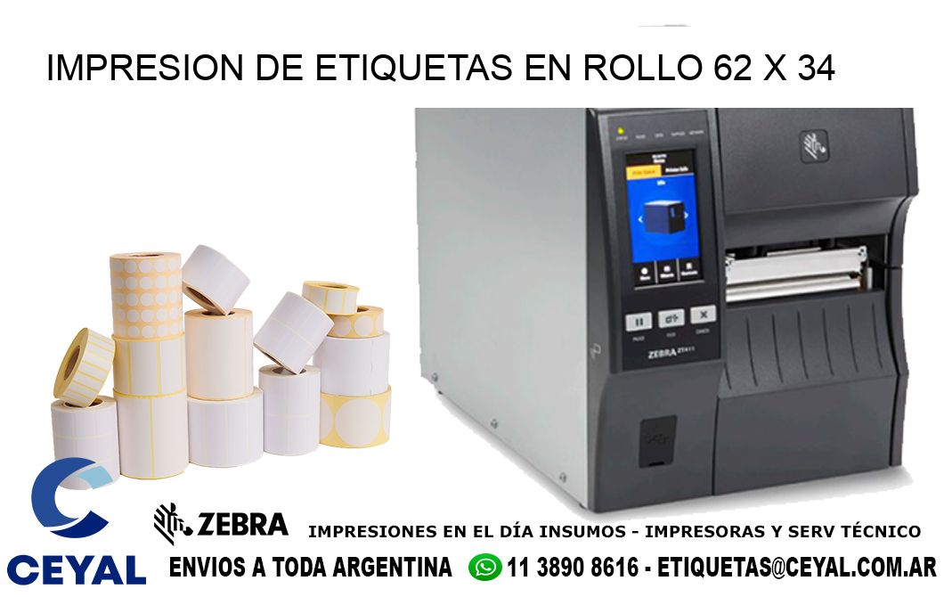 IMPRESION DE ETIQUETAS EN ROLLO 62 x 34