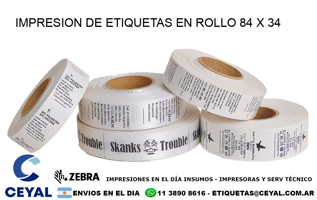 IMPRESION DE ETIQUETAS EN ROLLO 84 x 34