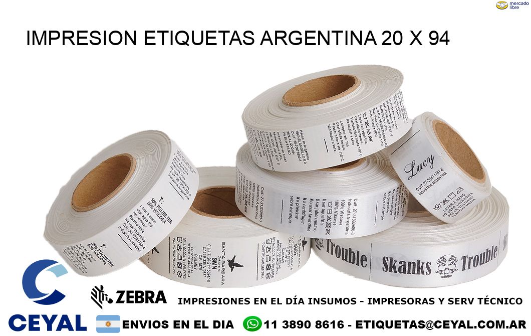 IMPRESION ETIQUETAS ARGENTINA 20 x 94