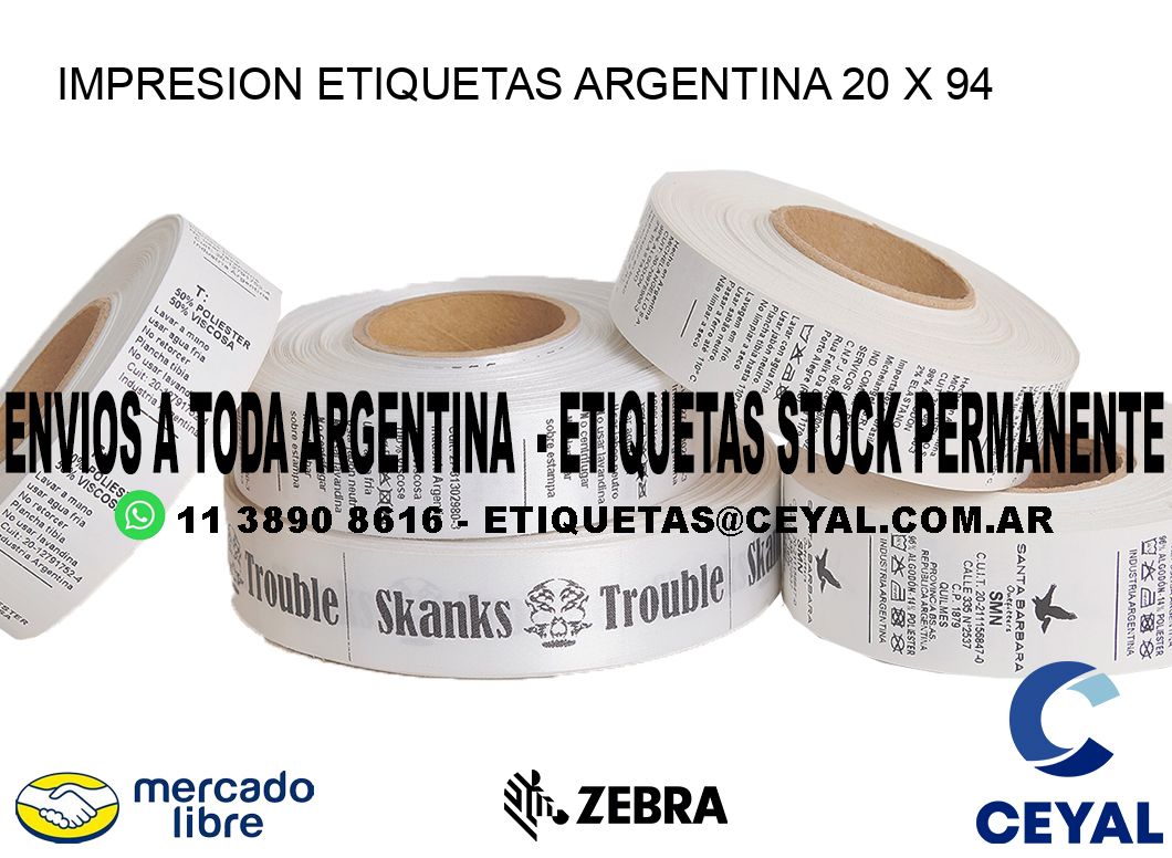 IMPRESION ETIQUETAS ARGENTINA 20 x 94