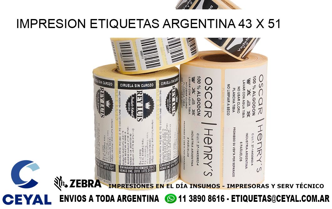 IMPRESION ETIQUETAS ARGENTINA 43 x 51