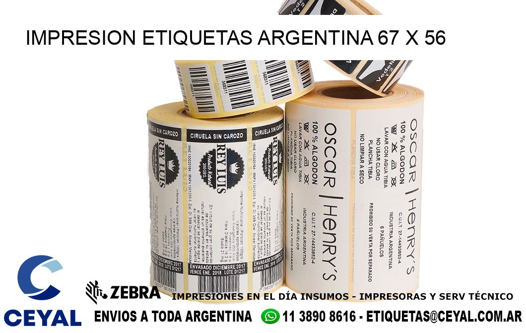 IMPRESION ETIQUETAS ARGENTINA 67 x 56