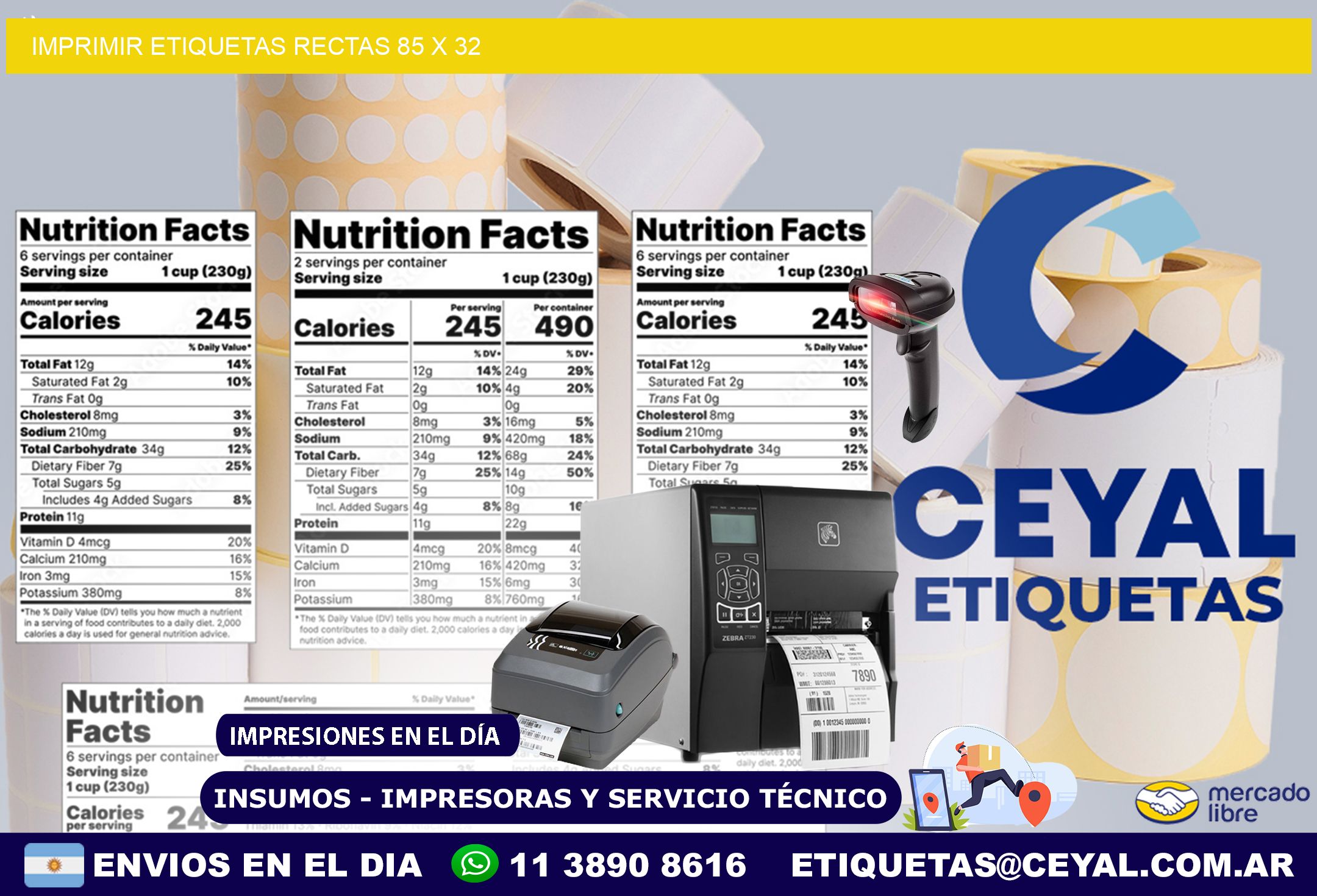 IMPRIMIR ETIQUETAS RECTAS 85 x 32