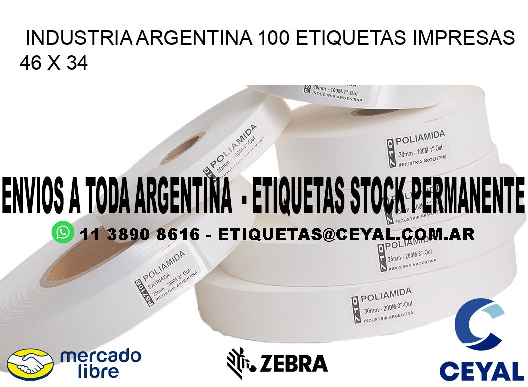 INDUSTRIA ARGENTINA 100 ETIQUETAS IMPRESAS  46 x 34