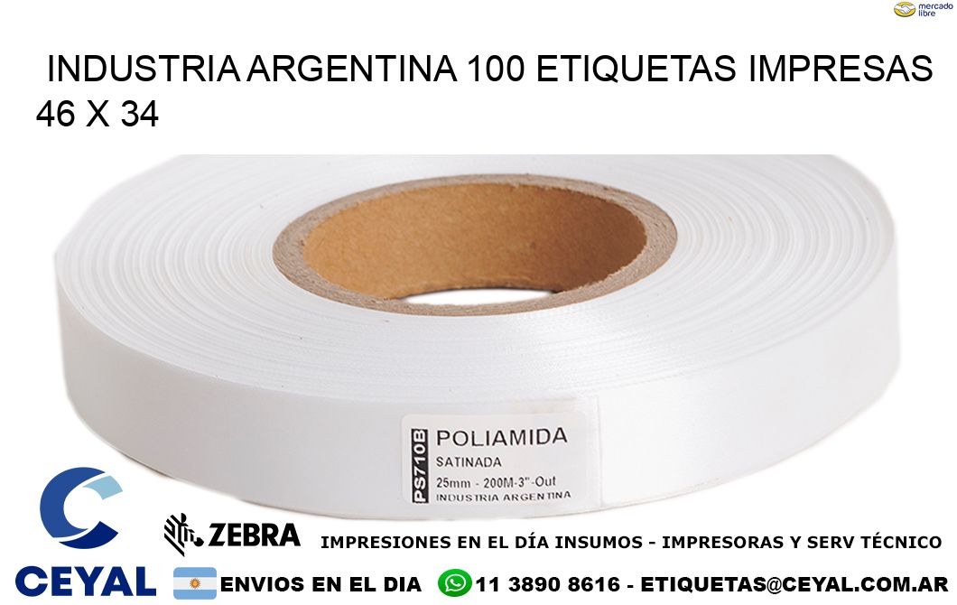 INDUSTRIA ARGENTINA 100 ETIQUETAS IMPRESAS  46 x 34