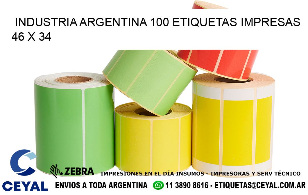 INDUSTRIA ARGENTINA 100 ETIQUETAS IMPRESAS  46 x 34