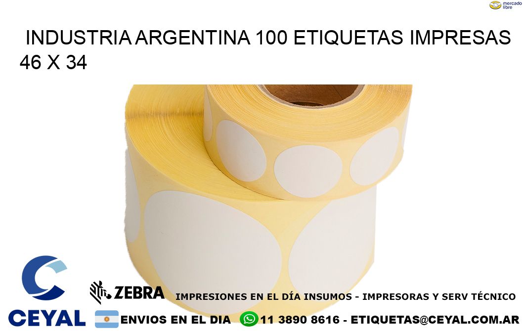 INDUSTRIA ARGENTINA 100 ETIQUETAS IMPRESAS  46 x 34