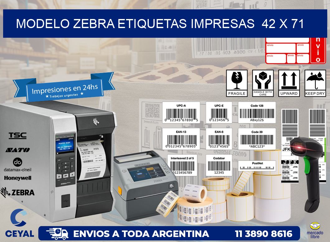 MODELO ZEBRA ETIQUETAS IMPRESAS  42 x 71