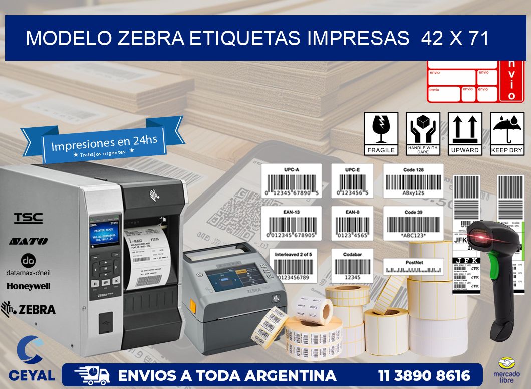 MODELO ZEBRA ETIQUETAS IMPRESAS  42 x 71