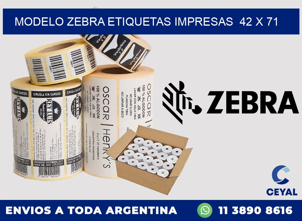 MODELO ZEBRA ETIQUETAS IMPRESAS  42 x 71