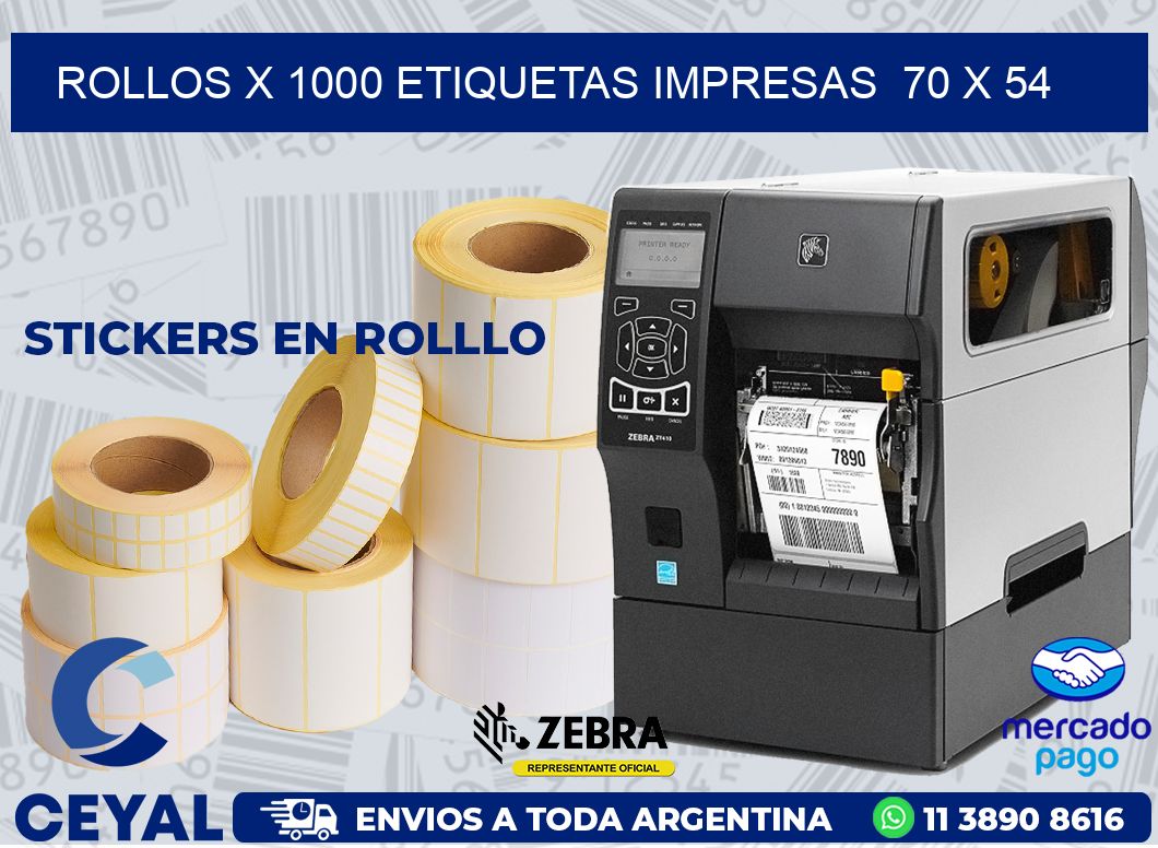 ROLLOS X 1000 ETIQUETAS IMPRESAS  70 x 54