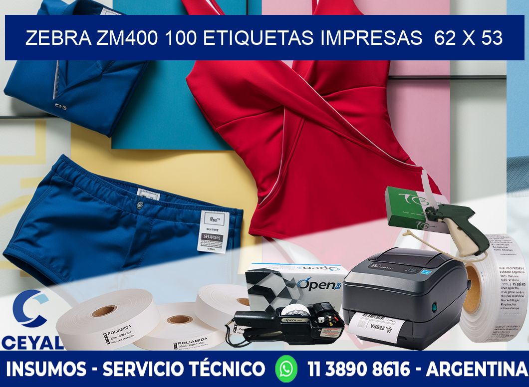 ZEBRA ZM400 100 ETIQUETAS IMPRESAS  62 x 53