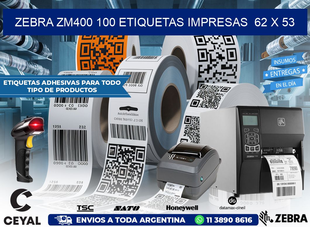 ZEBRA ZM400 100 ETIQUETAS IMPRESAS  62 x 53