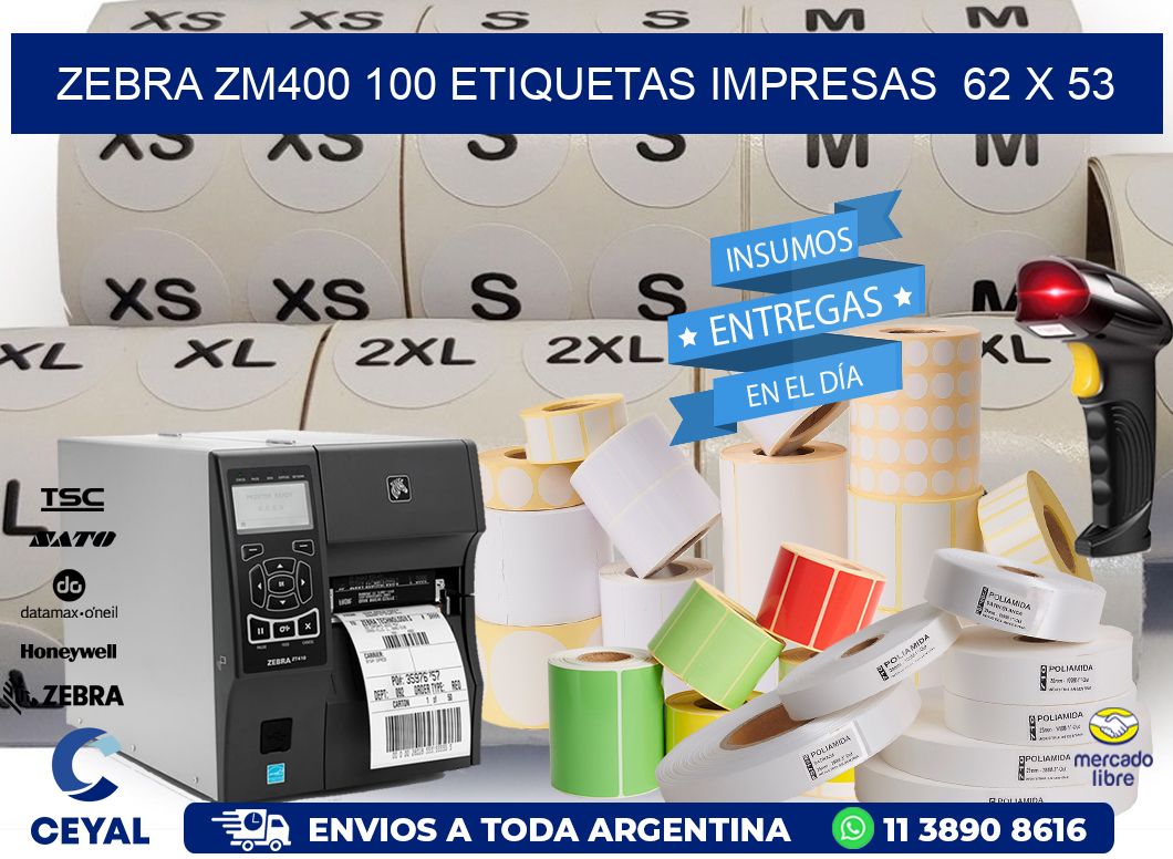 ZEBRA ZM400 100 ETIQUETAS IMPRESAS  62 x 53