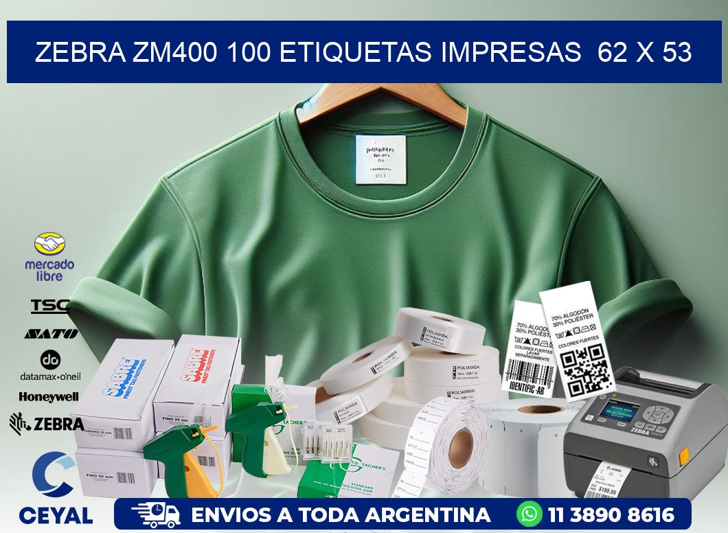 ZEBRA ZM400 100 ETIQUETAS IMPRESAS  62 x 53