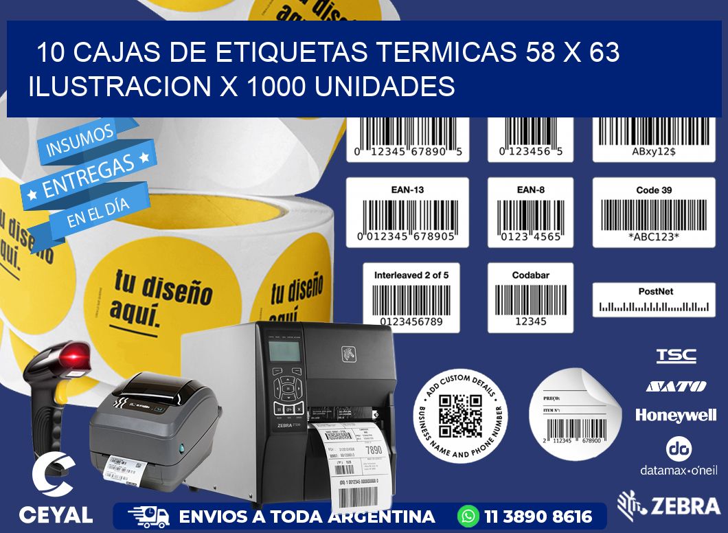 10 CAJAS DE ETIQUETAS TERMICAS 58 x 63 ILUSTRACION X 1000 UNIDADES