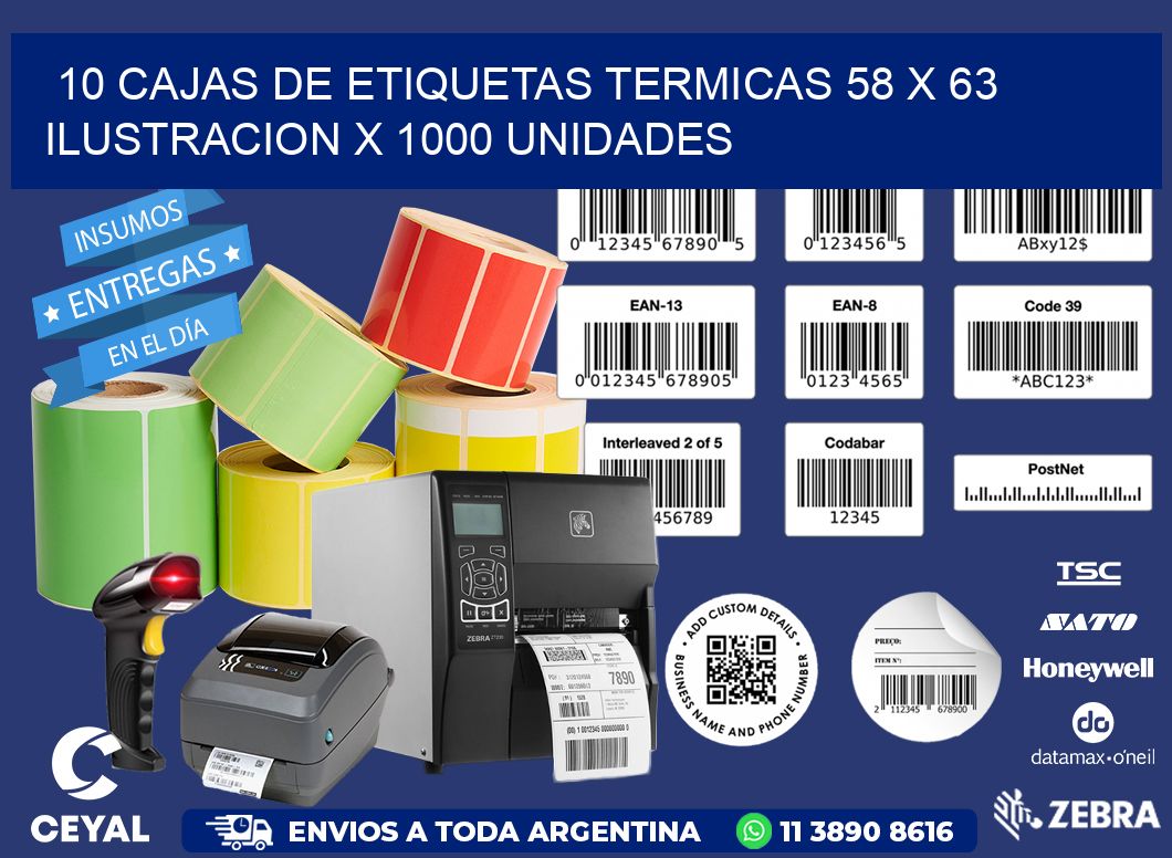 10 CAJAS DE ETIQUETAS TERMICAS 58 x 63 ILUSTRACION X 1000 UNIDADES