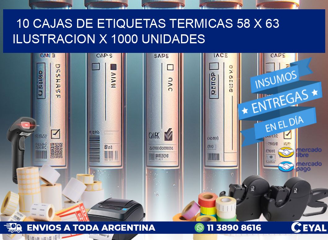 10 CAJAS DE ETIQUETAS TERMICAS 58 x 63 ILUSTRACION X 1000 UNIDADES