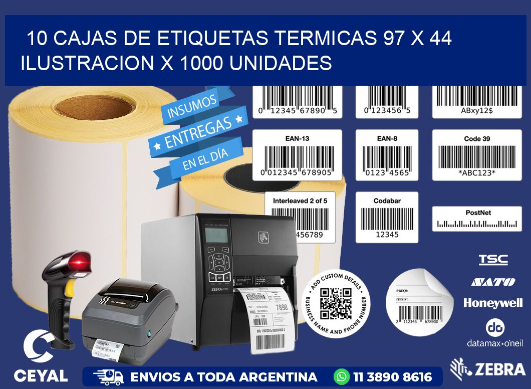 10 CAJAS DE ETIQUETAS TERMICAS 97 x 44 ILUSTRACION X 1000 UNIDADES