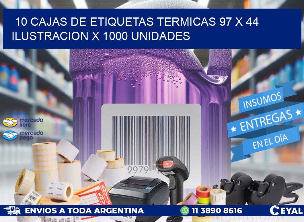 10 CAJAS DE ETIQUETAS TERMICAS 97 x 44 ILUSTRACION X 1000 UNIDADES