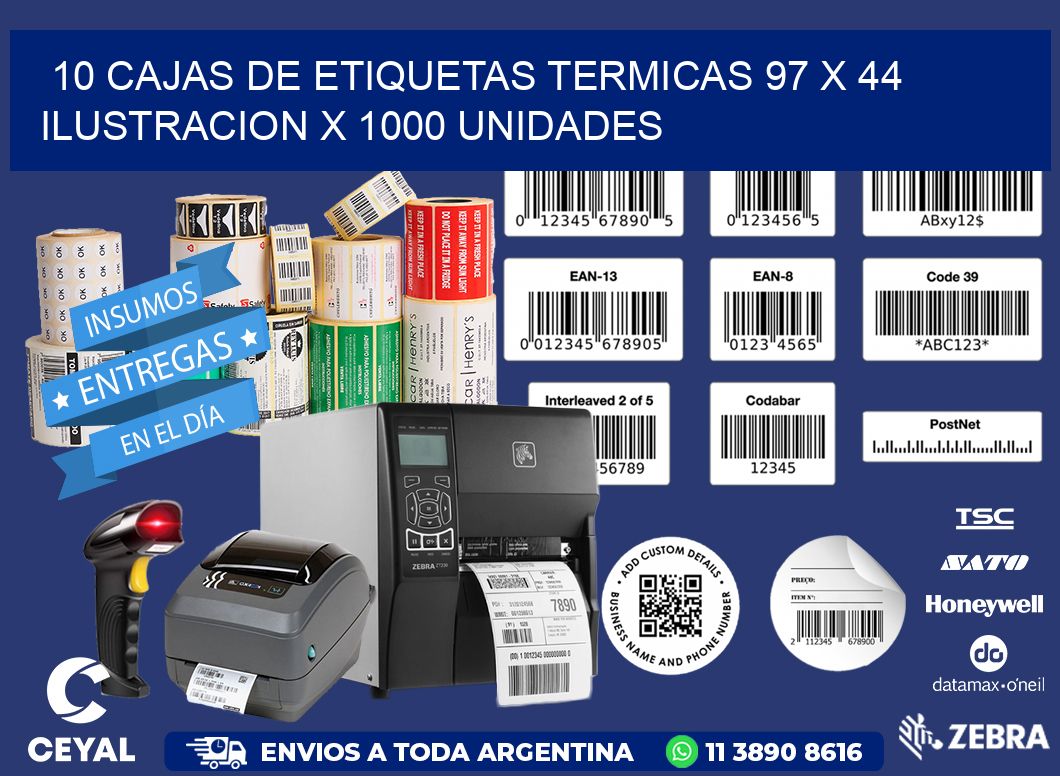 10 CAJAS DE ETIQUETAS TERMICAS 97 x 44 ILUSTRACION X 1000 UNIDADES