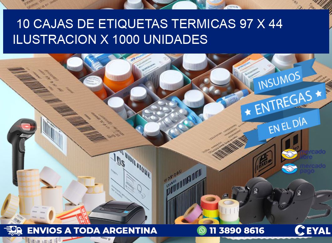 10 CAJAS DE ETIQUETAS TERMICAS 97 x 44 ILUSTRACION X 1000 UNIDADES