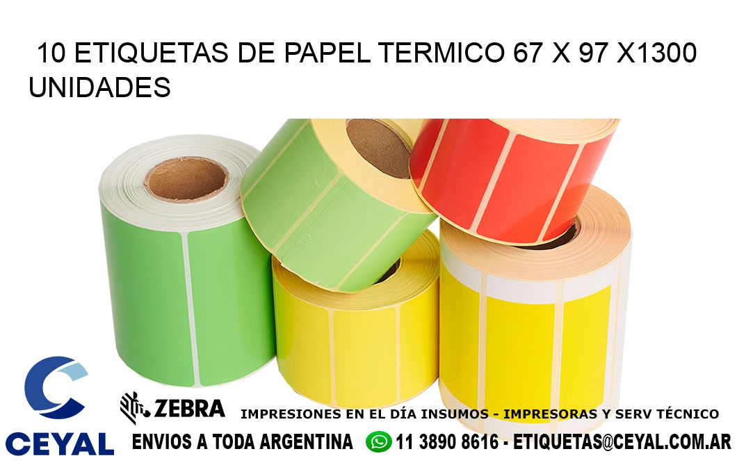 10 ETIQUETAS DE PAPEL TERMICO 67 x 97 X1300 UNIDADES