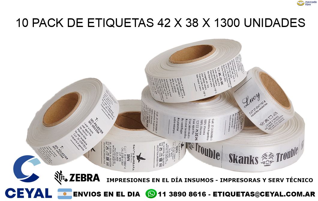 10 PACK DE ETIQUETAS 42 x 38 X 1300 UNIDADES