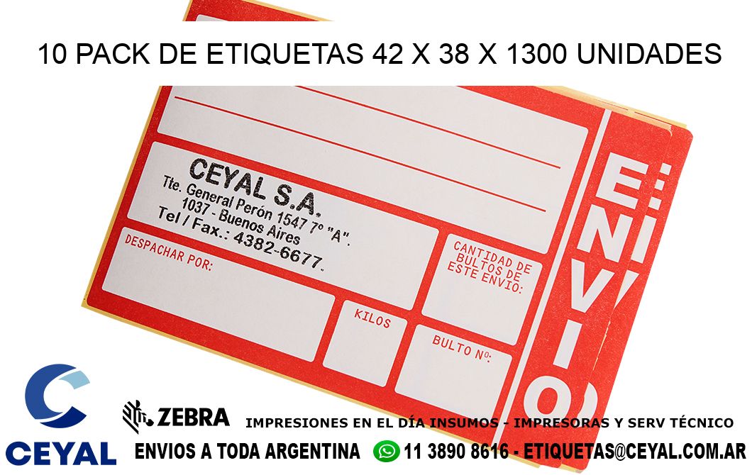 10 PACK DE ETIQUETAS 42 x 38 X 1300 UNIDADES